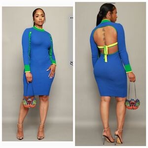 SwankAPosh Switch Sides Open Back Midi Dress - Blue